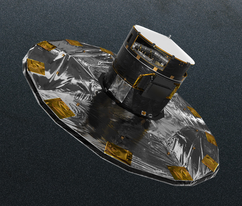 Künstlerische Darstellung des ESA-Weltraumteleskops Gaia vor der Milchstraße.